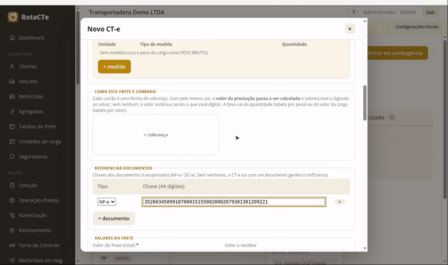 Cada cartão é uma forma de cobrança: uma unidade, uma tabela e uma quantidade. O valor deixa de ser digitado.