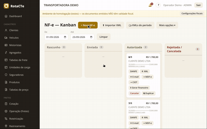 Uma NF-e preenchida do zero e autorizada em homologação