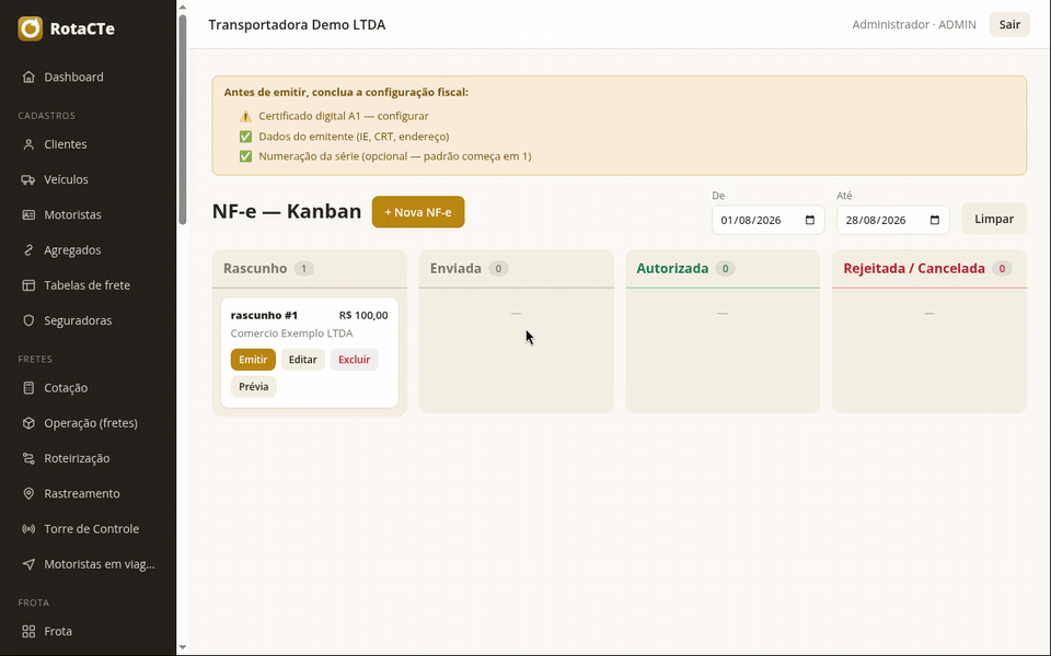 Abrindo uma Nova NF-e no quadro e percorrendo o formulário