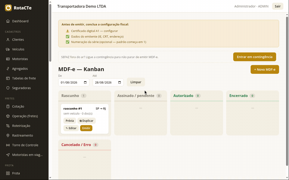 Abrindo um Novo MDF-e no quadro e percorrendo o formulário