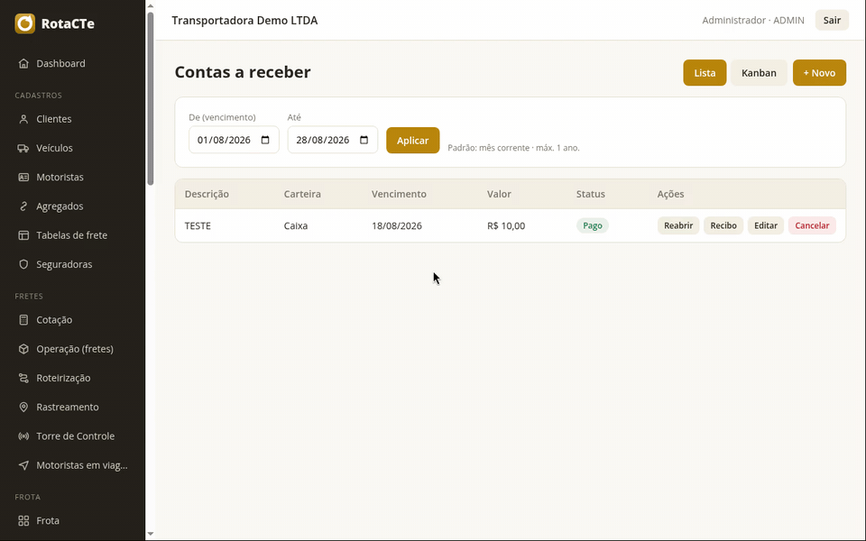 Abrindo o lançamento de um novo título em Contas a receber