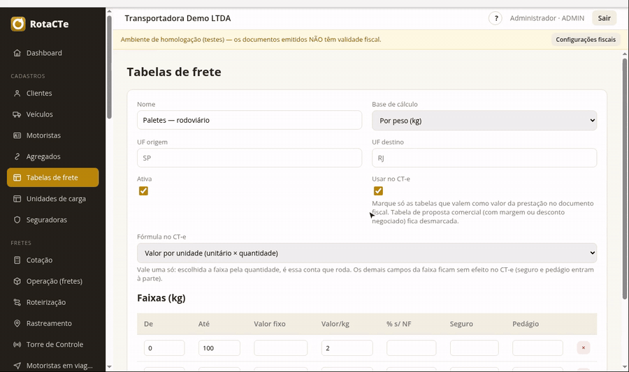 Tabela de proposta comercial não pode virar valor de prestação em documento fiscal — por isso o uso fiscal é opt-in.